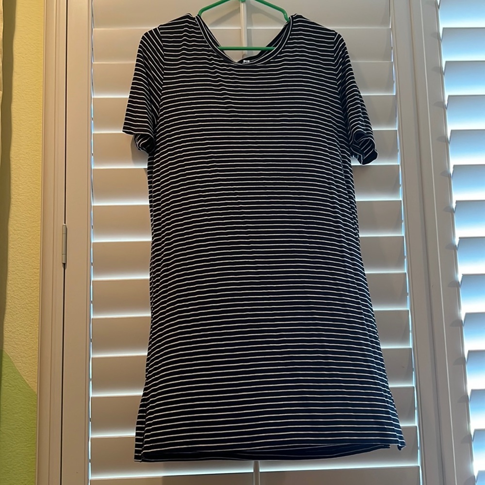 Blue and White Striped T-Shirt Dress 🌀